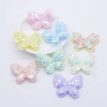 패딩 스팽글 더블 나비 아플리케, 의류 모자 신발 바느질 패치, DIY 모자 헤어 클립, 나비 장식, 16 개, 40*32mm