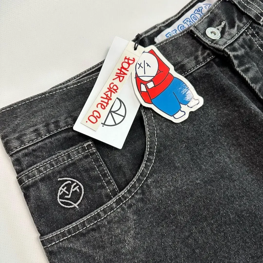 Polar Big Boy Streetwear Skateboard Retro Blue Denim Shorts Harajuku Hip Hop Cartoon Graphics Embroidered Baggy Short Sweatpants