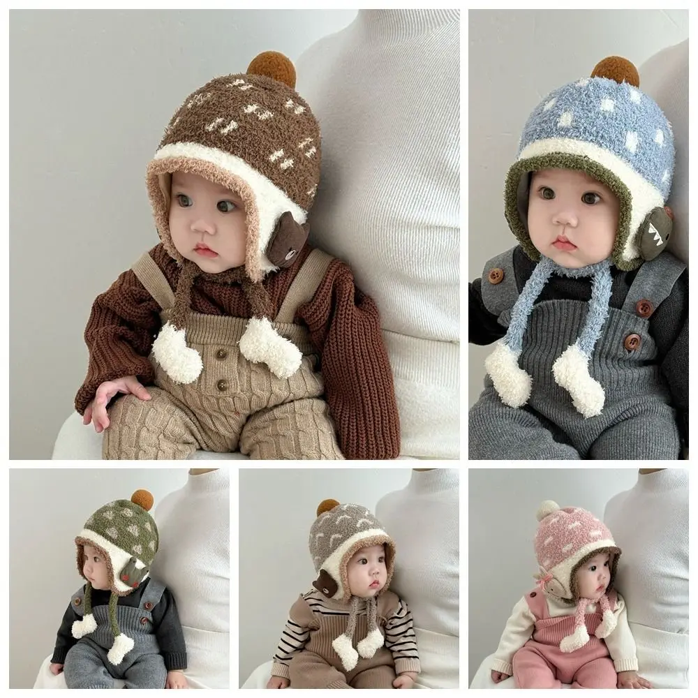 Cute Windproof Baby Ear Protection Hat Coral Fleece Cartoon Beanie Hat Thicken Keep Warm Infant Toddler Cap Boy