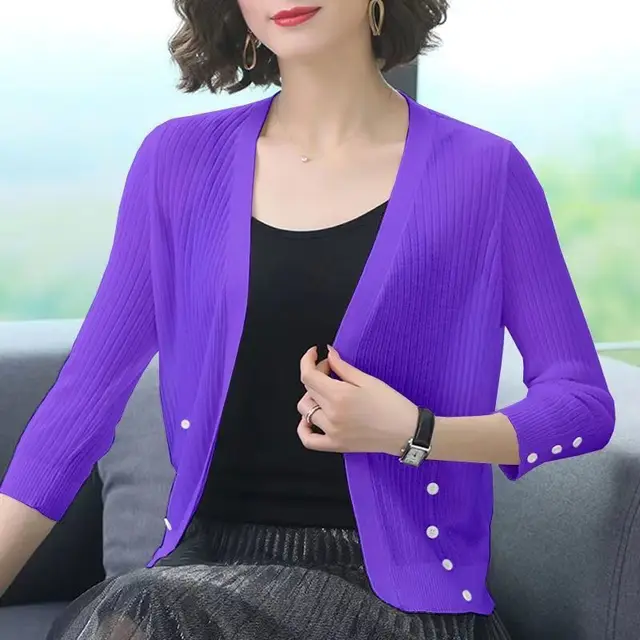 2023 New Spring and Summer Fashion Commuting Simple Casual Loose Solid Color Sun Protection Air Conditioning Knitted Cardigan 1