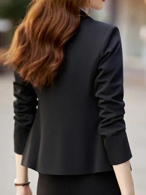 Upgrade your office attire with the Women Blazer Elegant Chic Office Spring Autumn Professional Casual Solid Single Button Long Sleeve Blazer Straight Pants Clother