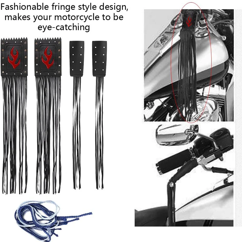 

4Pcs/Set Universal PU Motorcycle Handlebar Tassel Fringe Grip Cover Lever Cover For Victory Cruiser