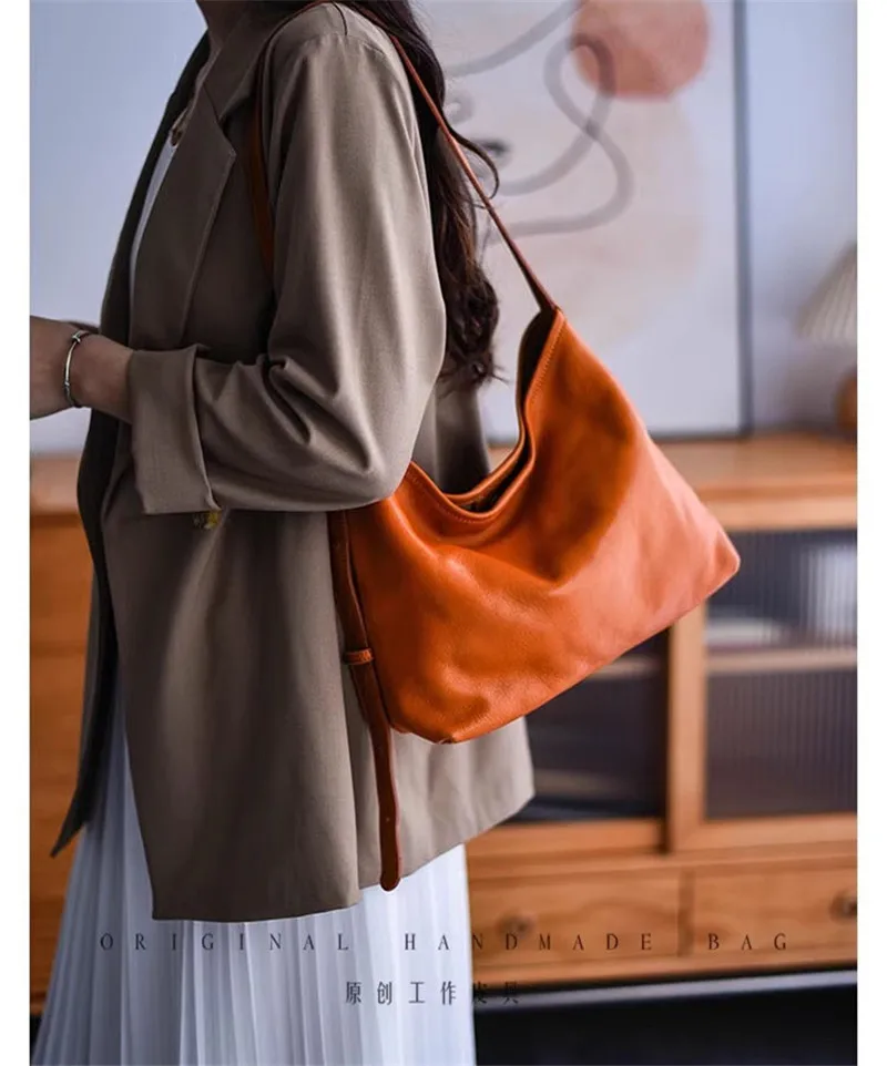 PNDME mode lässig hohe qualität echtes leder frauen schulter tasche vintage designer handgemachte weiche echte rindsleder unterarm tasche – Detail 2