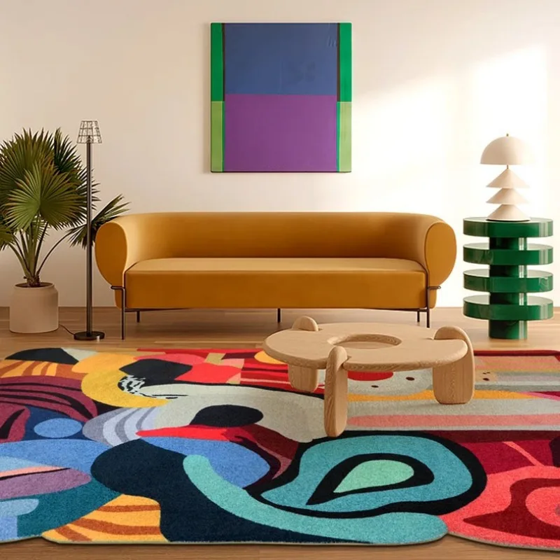 Special-shaped Living Room Carpet Dopamine Color Art Bedroom Rugs Large Area Light Luxury Fashion Sofa Coffee Table Mat Tapis 러그