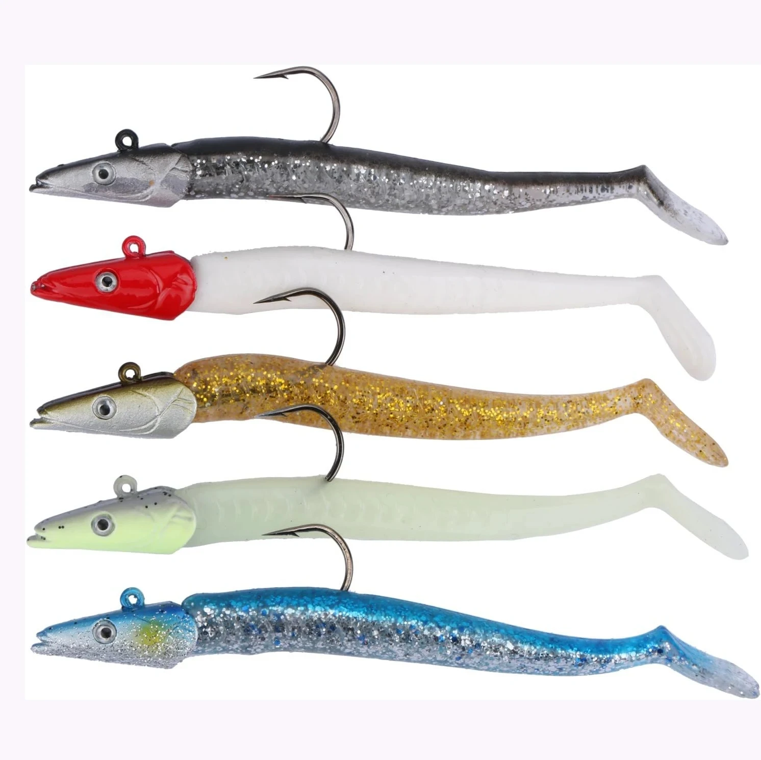 Leurres de pêche souples à tête plombée, 6 appâts Shad