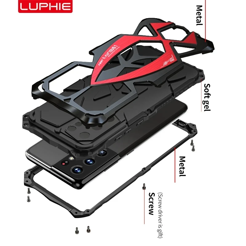 Luphie Metal Full Protect Armor Case For Samsung Galaxy S22 Ultra Phone Cover S21 Fe A72 A52 5g S23 Ultra Shockproof Fundas