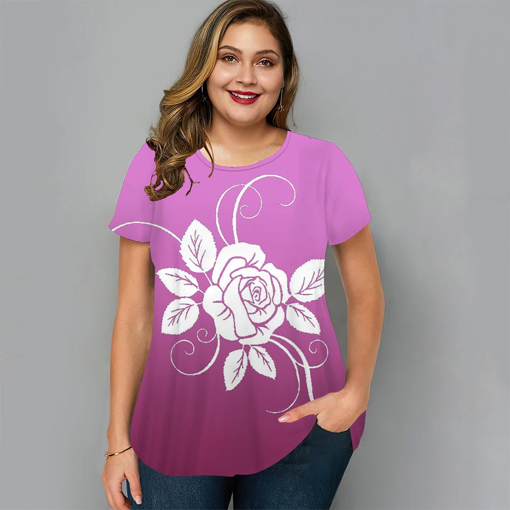 Floral T Shirt Für Frauen Übergroßen Y2k Mädchen Kleidung O Hals Mode Kurzarm Bluse Sommer Neue Streetwear Weibliche Casual tops