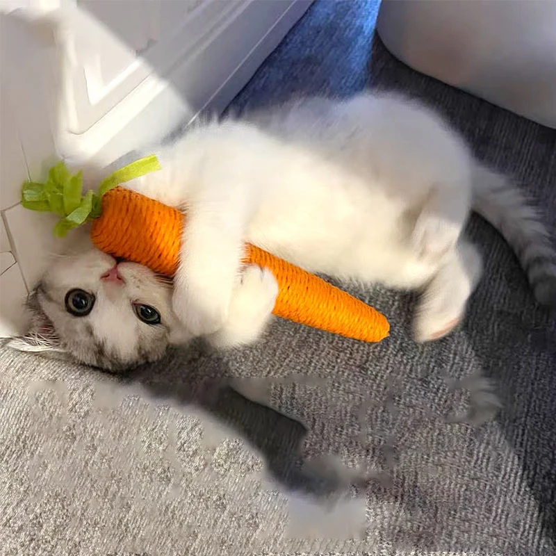Carrot-Shaped Cat Chew Toy with Sound - Durable Paper Rope, Anti-Bite, Teeth Care & Interactive Scratching Toy