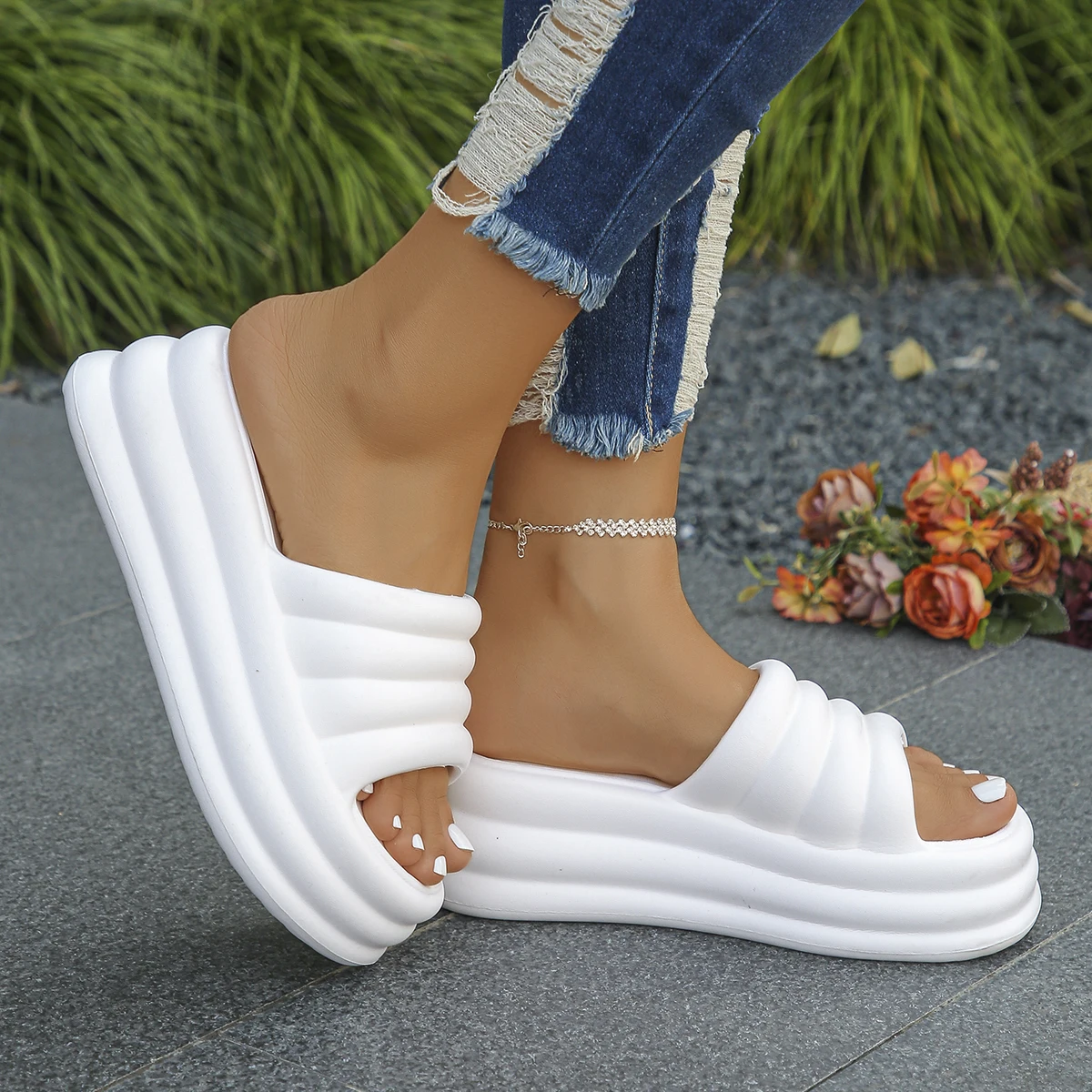 Pink Chunky Platform Women Sandals Summer Thick Bottom Eva Wedge Slippers Non Slip Beach Slides Shoes Wedge Sandals Comfortable Sandals