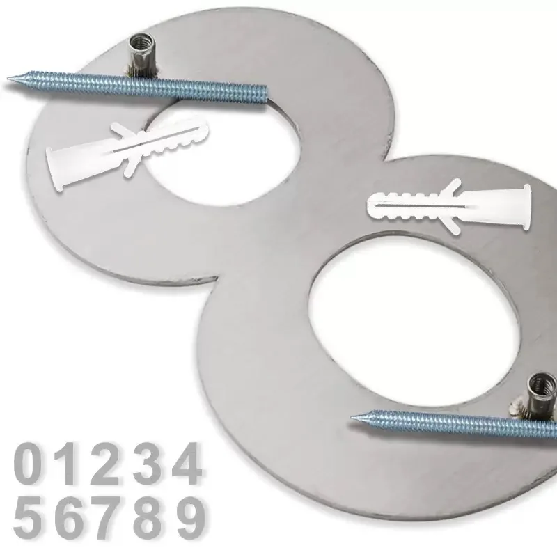 House Number Signs 15/20/25/30cm Stainless Steel House Number Silver Address Sign #0-9 Outdoor Numbers Home