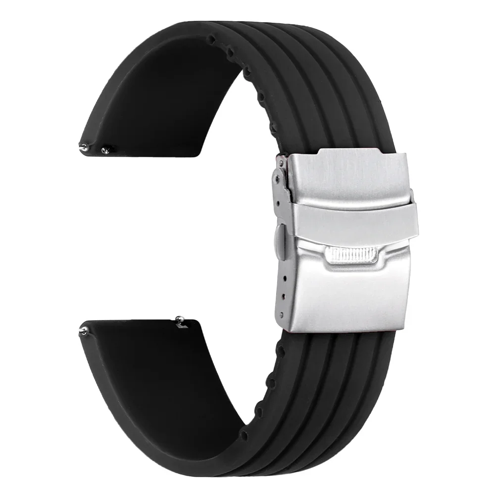 Premium Rubber Silicone Sport Strap - Quick Release Adjustable Watchband Bracelet