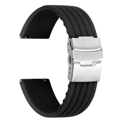 Premium Rubber Silicone Sport Strap - Quick Release Adjustable Watchband Bracelet - 20mm (Black)