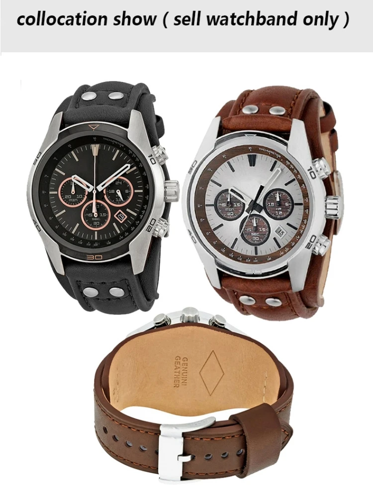 Men's Retro Style Genuine Leather Watch Strap, 22mm, Comfortable Wristband