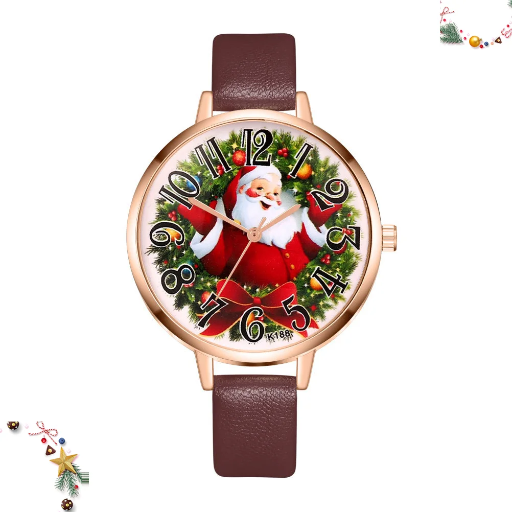 

Christmas Santa Claus Watch Elegant Quartz Wristwatch Beautiful Sports Watch Jewelry for Woman Girl Lady (Coffee)