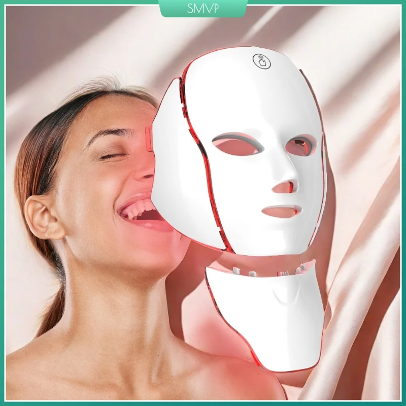 LED Face Mask Red Light Therapy 7 Color Facial Beauty Neck-Face 192LEDs Facial Mask Wireless Home Use Beauty Lovely Gift