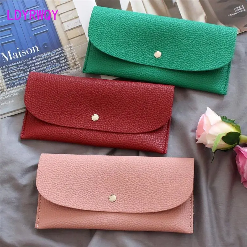 

2023 New Fashion Korean Litchi Pattern Simple Ultra thin Long Women's Wallet Retro Handbag Zero Wallet Card Bag