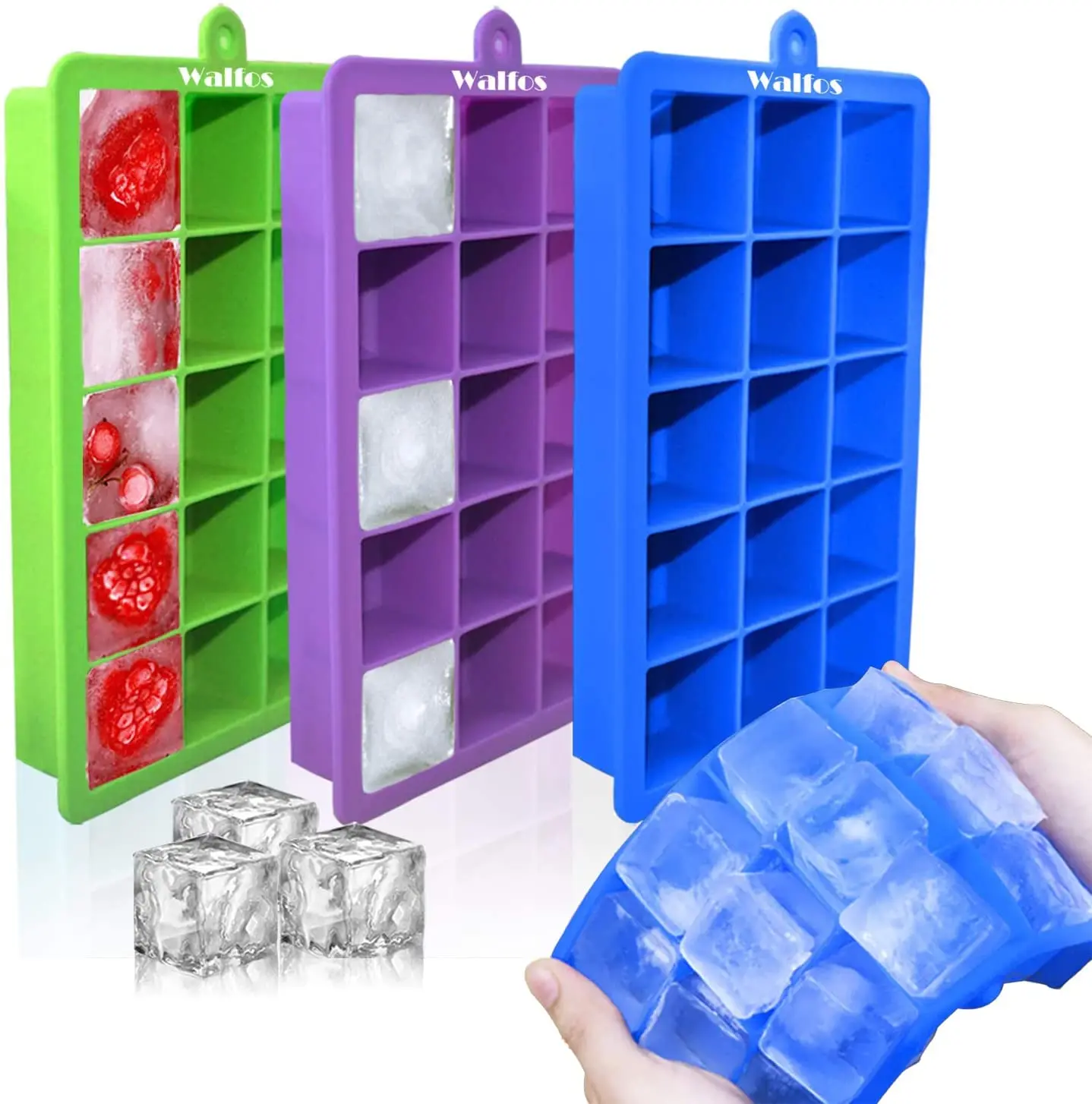 WALFOS Silicone Ice Cube Maker 15 Grids Square Shaped Ice Tray Whiskey Cocktail Cooling Ice Mould Jelly Pudding Ice Cream Mold