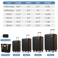Ensemble de bagages 6 pièces comprenant des sacs de voyage. Valises rigides extensibles avec roulettes pivotantes, noires. 2