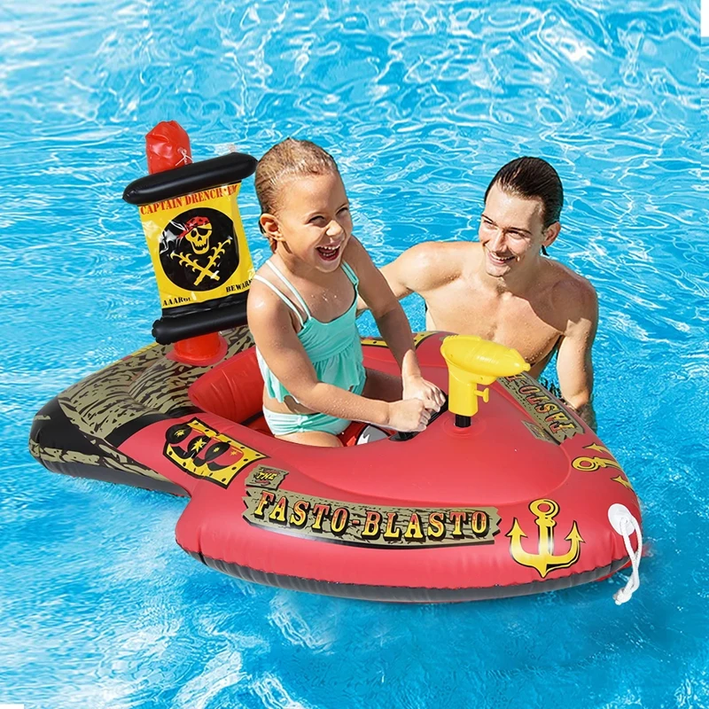 Pool Float for Kids with Built in Water Gun Inflatable Pirate Boat Ride on Pool Rafts for Toddler Pirate Ship Pool Floats