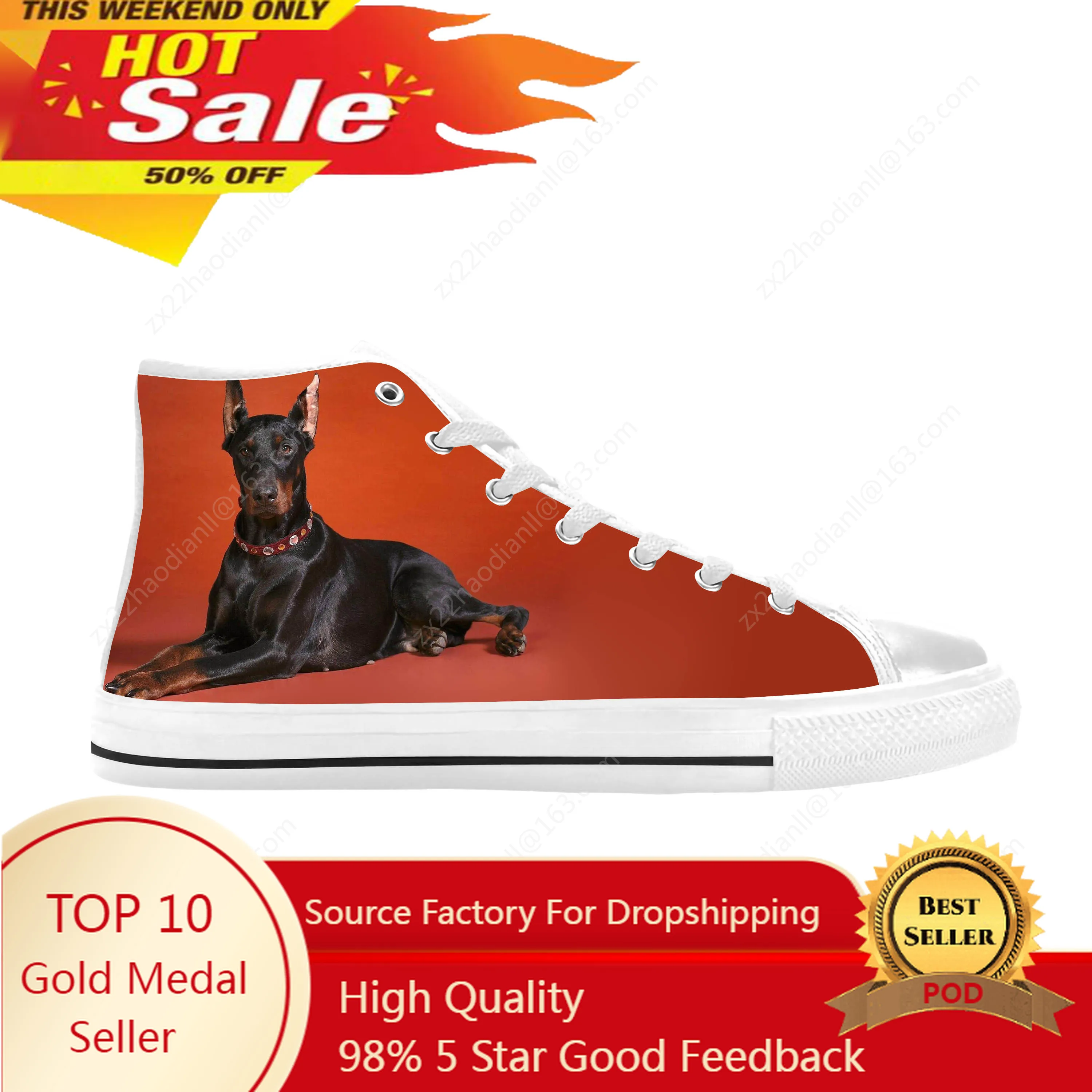 Doberman Dog Animal Rock Cartoon Anime Manga Cool Casual Cloth Shoes High Top Comfortable Breathable 3D Print Men Women Sneakers
