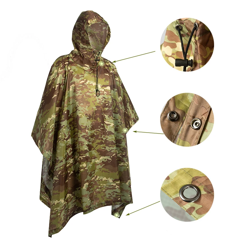 3 IN 1 Multifunctional Outdoor Camouflage Tactical Waterproof Raincoat Awning From The Rain Motorcycle Rain Poncho Picnic Mat raincoat poncho