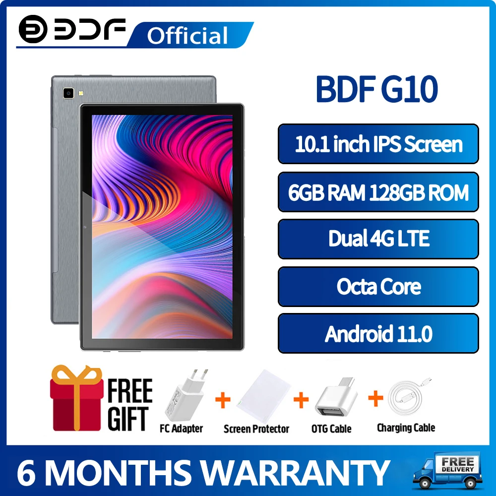 

2023 New BDF Tablet 6GB RAM 128GB ROM Android 11.0 Tab 10.1 inch Screen Androids Dual 4G LTE SIM Card Online Video Course WiFi