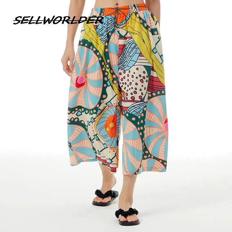 

2023 Women's Summer fruit printed Elastic waist loose Pants