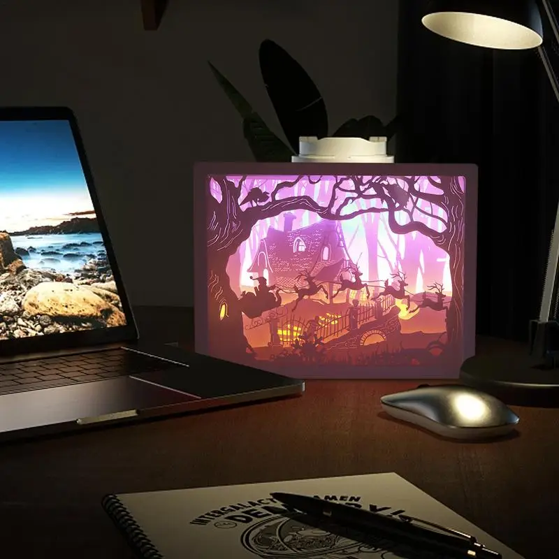 Paper Carving Night Light Paper-cut USB Power Supply Atmosphere Lights Paper Sculptures Frame Table Lamps Decor Home Accessories