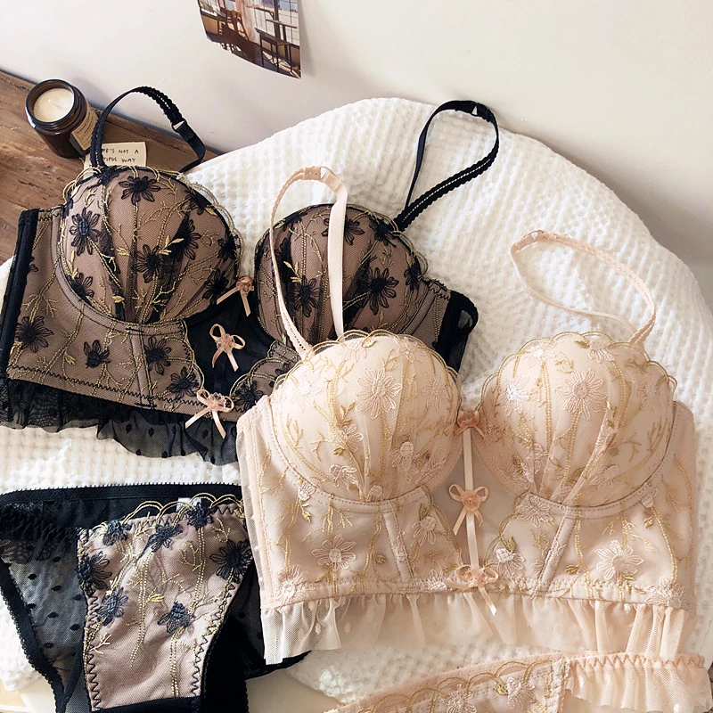 Conjunto de lencería sexy con espalda abierta para mujer, de ropa interior sin aros con sujetador pechos auxiliares, con espalda abierta| | -