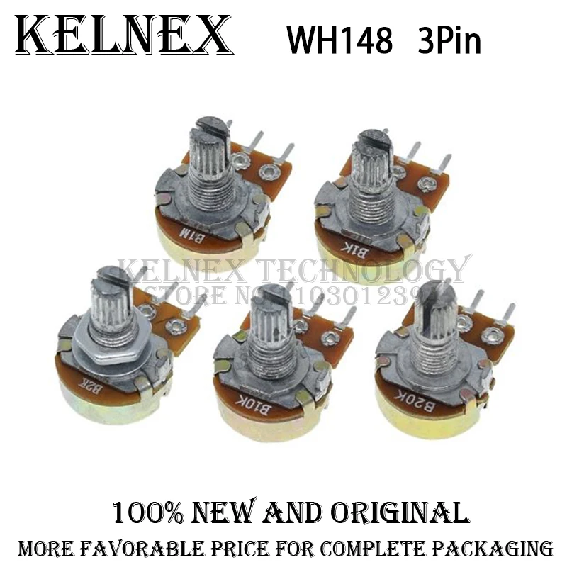 5 Sets WH148 1K 10K 20K 50K 100K 500K Ohm 15mm 3 Pin Linear Taper Rotary Potentiometer Resistor for Arduino with AG2 White cap