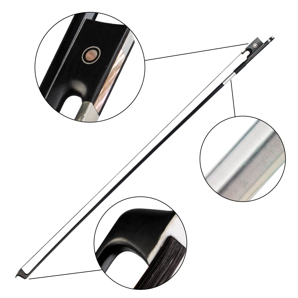 4/4 Size Carbon Fiber Bow Black Ebony Frog With Natural Horsehair Violin Arcos Hair Violino Accessories violin bow