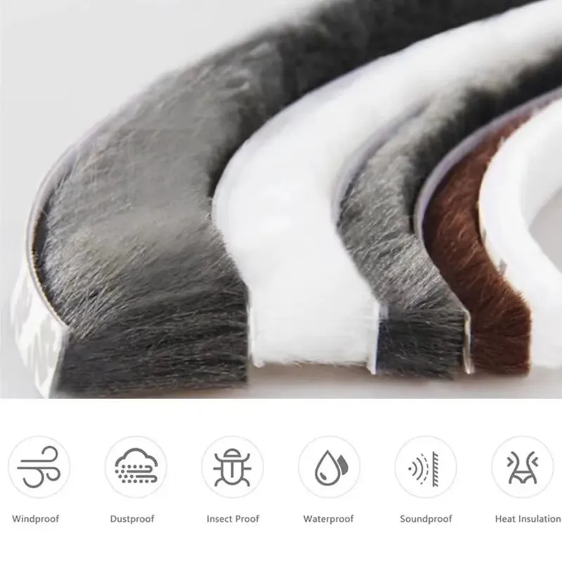 door seal strip 5/10/20M Self-adhesive Wool Sealing Strip Aluminum Alloy Door And Window Insulation Sound Insulation And Collision Prevention