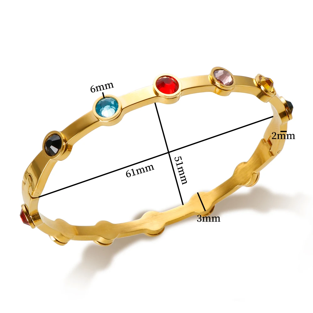 Rainbow Rhinestone Stainless Steel Bangle for Women 2023 New in Gold Plated Jewelry Luxury Gold Color Girlfriend Friend Gift 2