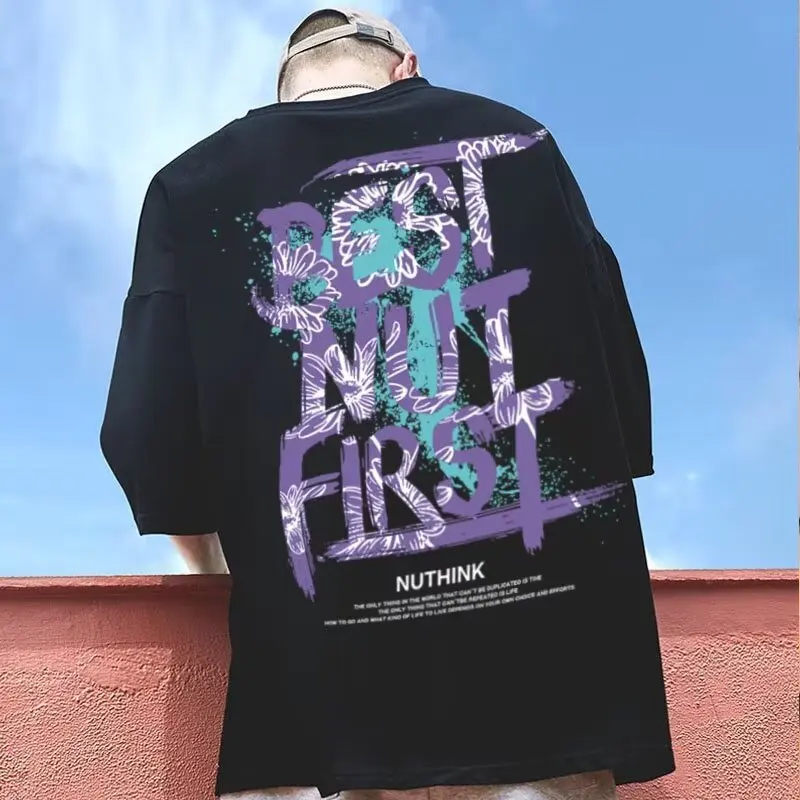 

Summer Men's Cotton Short Sleeve T-shirt Oversized Hipster Streetwear Tees Top Y2k White Graphic Tactical Harajuku Gym Clothing
