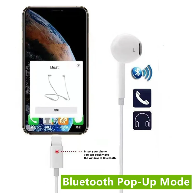 Description Picture 3 of itemFor Apple Lighting Headphones For iPhone 14 13 12 11 Pro Max mini Bluetooth Wired Earphones X XS XR 7 8 6 Plus Phone Accessories