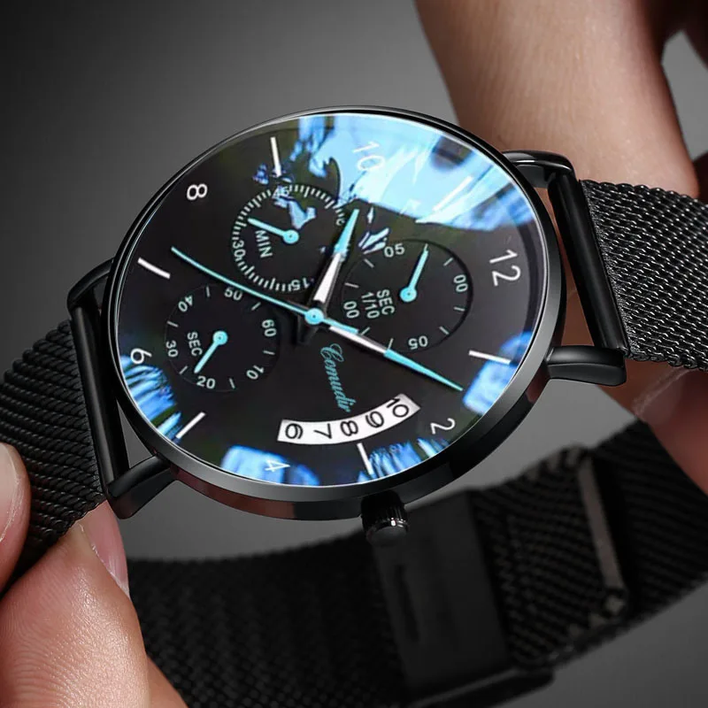 

Comudir High-quality Rose Gold Men's Leisure Belt Quartz Watch Men's Student Three-eye Women's Luminous Waterproof Clock