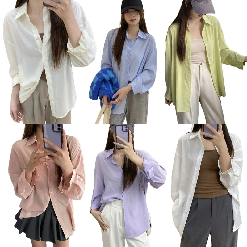 

Women's Long Sleeve Buttons Down Shirt Collared Button Up Shirt Blouse Top Casual Cardigans Tunics Top N7YF