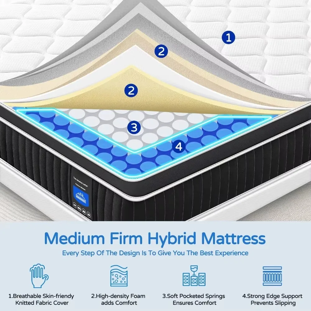 Upgrade Strengthen Hybrid Mattresses in a Box, 12 Inch Memory Foam Mattress Made of Individually Pocketed Springs for Support 2