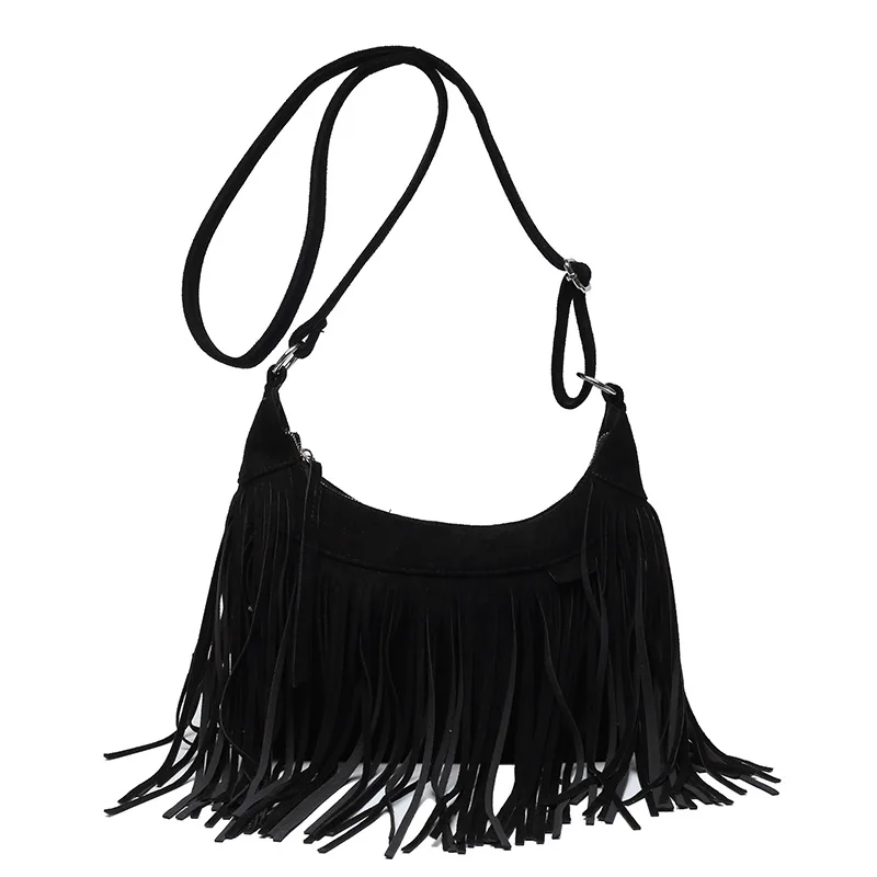 Black Woven Fringe Crossbody Bag
