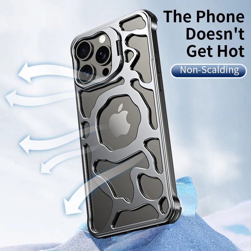 All Metal Heat Dissipation Magnetic Phone Case For iPhone 13 14 15 Pro Max Lens Stand For Magsafe Wireless Charging Phone Covers