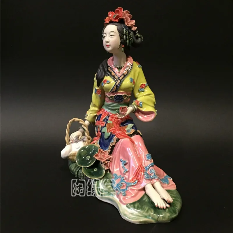 Chinese Classical Ancient Beautiful Women Statue Xi Shi Lady Art Sculpture Ceramic Craft Home Decoration Gift Ornament Art 3