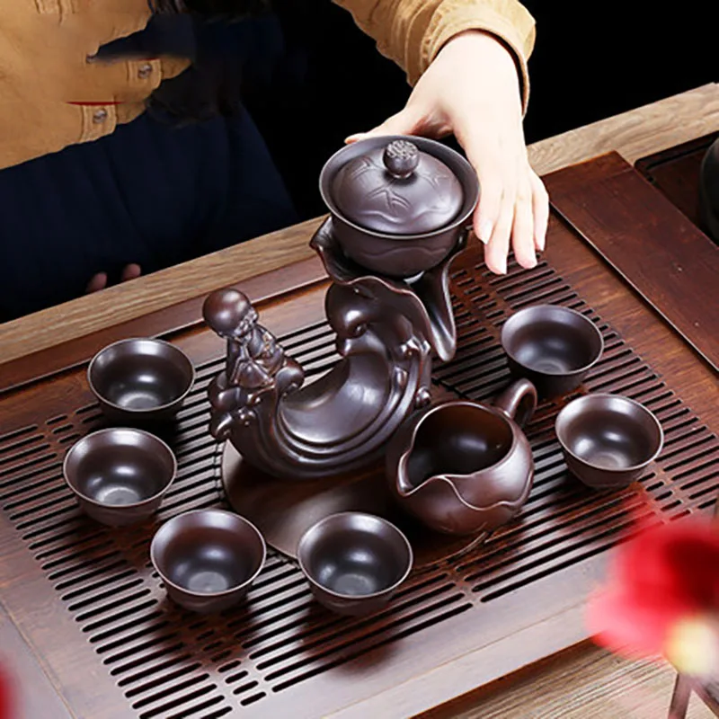 Automatic Stone-Mill Ceramic Lazy Teapot, Grinding Tea Set, Rotating Water, Tea Ceremony, Service
