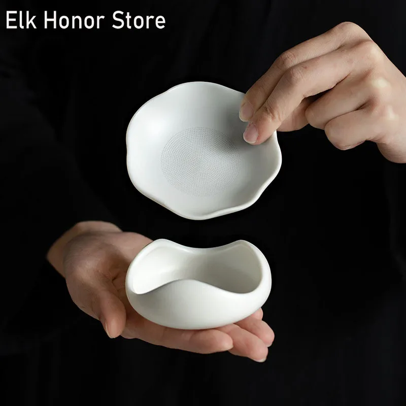 

Boutique Sheep Fat Jade Tea Infuser Plain Roasted Lotus Tea Filter Household White Jade Porcelain Tea Strainer Screen Tea Set
