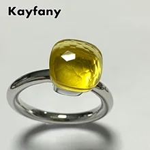 

11.6x7mm Big Stone Natural Lemon Quartz Crystal Candy Ring With Zircon Crystal Ring For Women Jewelry Gift Birthday Classic