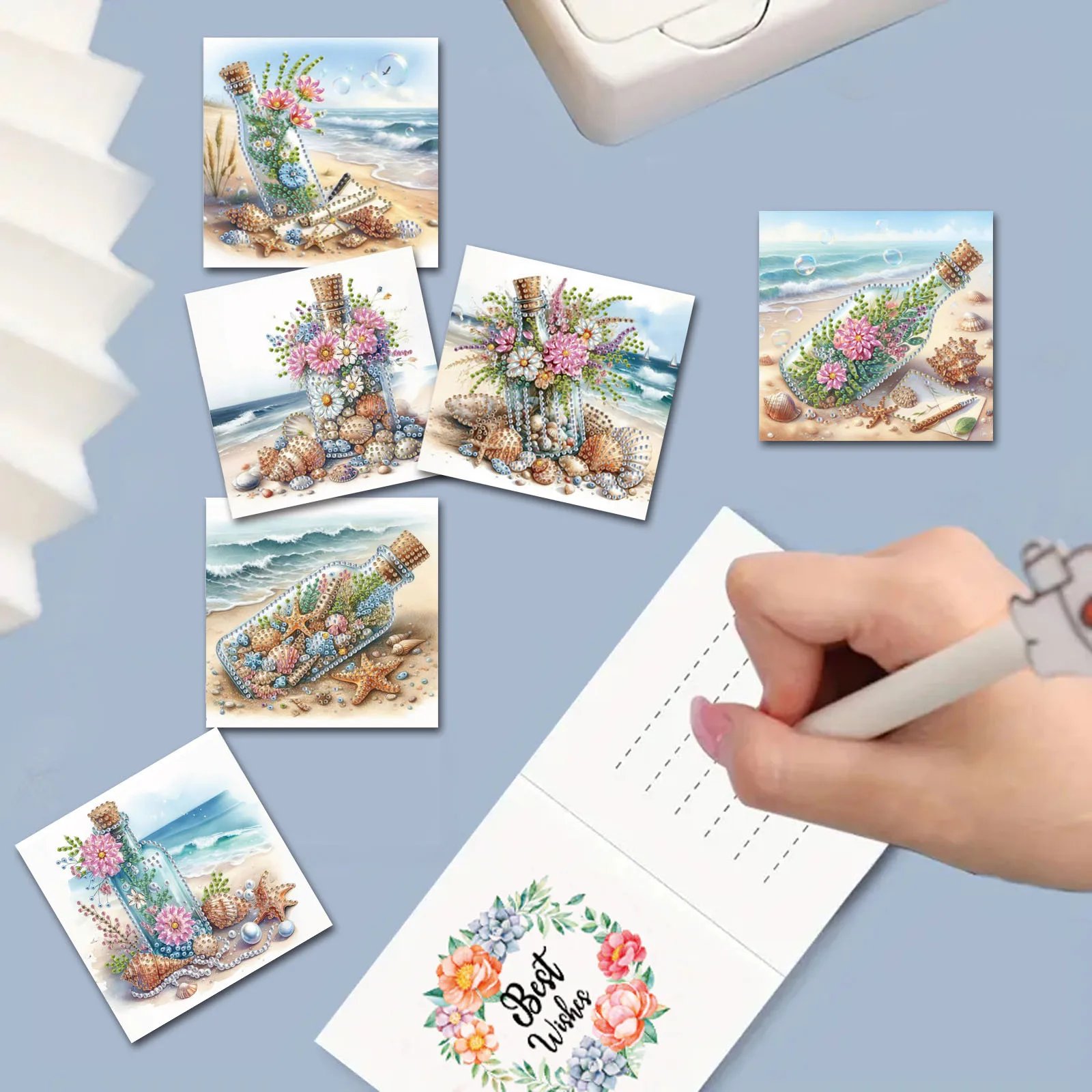 6-Piece DIY Diamond Painting Kit Sea Theme Greeting Card Blessings and Wishes Irregular Shape Diamonds Paper Material diamond painting painting set