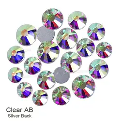Promotion! Clear AB Flat Back Rhinestones - Sparkling Crystals for 3D Nail Art and Garment Embellishments (Clear AB-Silver Back)
