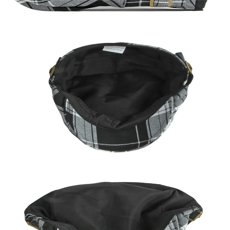 Four Seasons Fashion Joker Polyester Plaid Newsboy Caps Men Flat Peaked Cap Women Painter Beret Hats 12 beret hat newsboy cap newsboy hat