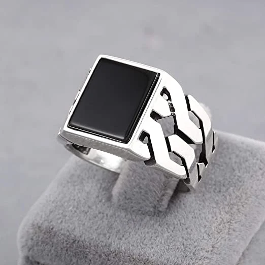 Fashion Men's Black Red Square Drop Glaze Hollow Ring Silver Vintage Punk Bike Party Jewelry Fashion Men's Black Red Square Drop Glaze Hollow Ring Silver Vintage Punk Bike Party Jewelry