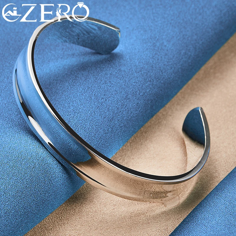 925 Sterling Silver Bracelet 8/12mm Opening Bangle Set 2pcs for Woman Man Wedding Engagement Party Fashion Jewelry