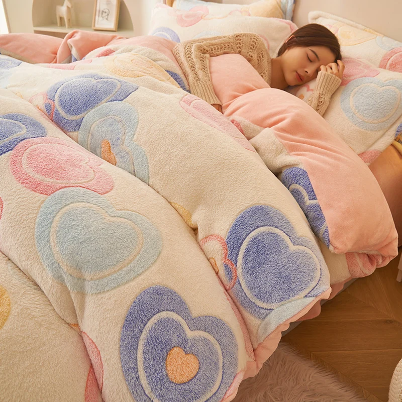 

Flannel Winter Duvet Cover Keep Warm Quilt Covers Double Milk Velvet Blanket Cover Twin Queen King Comforter Cover Full Size 220